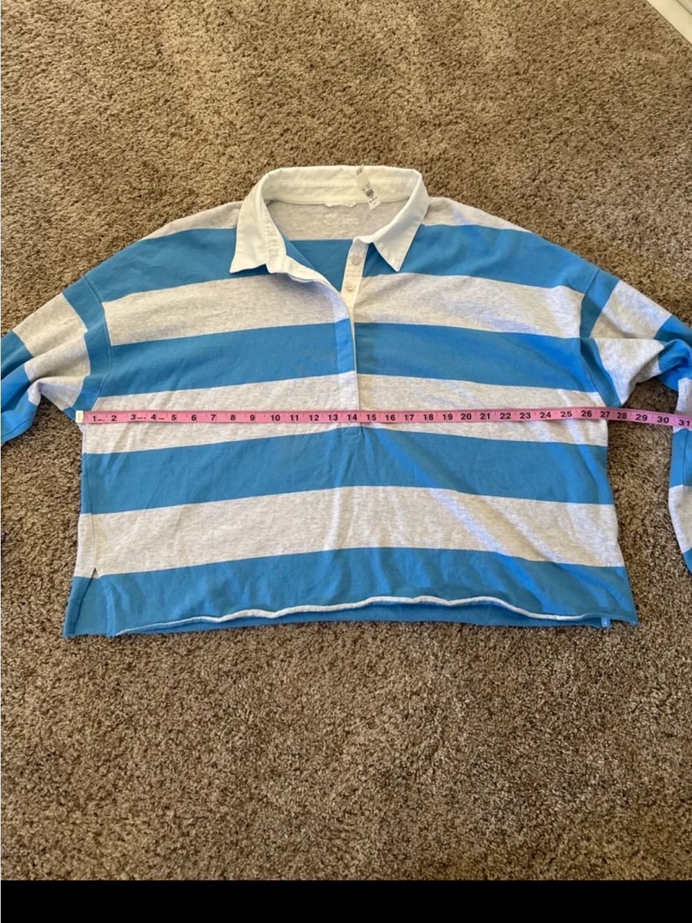NWT Aerie Sporty Prep Rugby Polo in Blue and Grey Stripe size XL - Picture 9 of 12